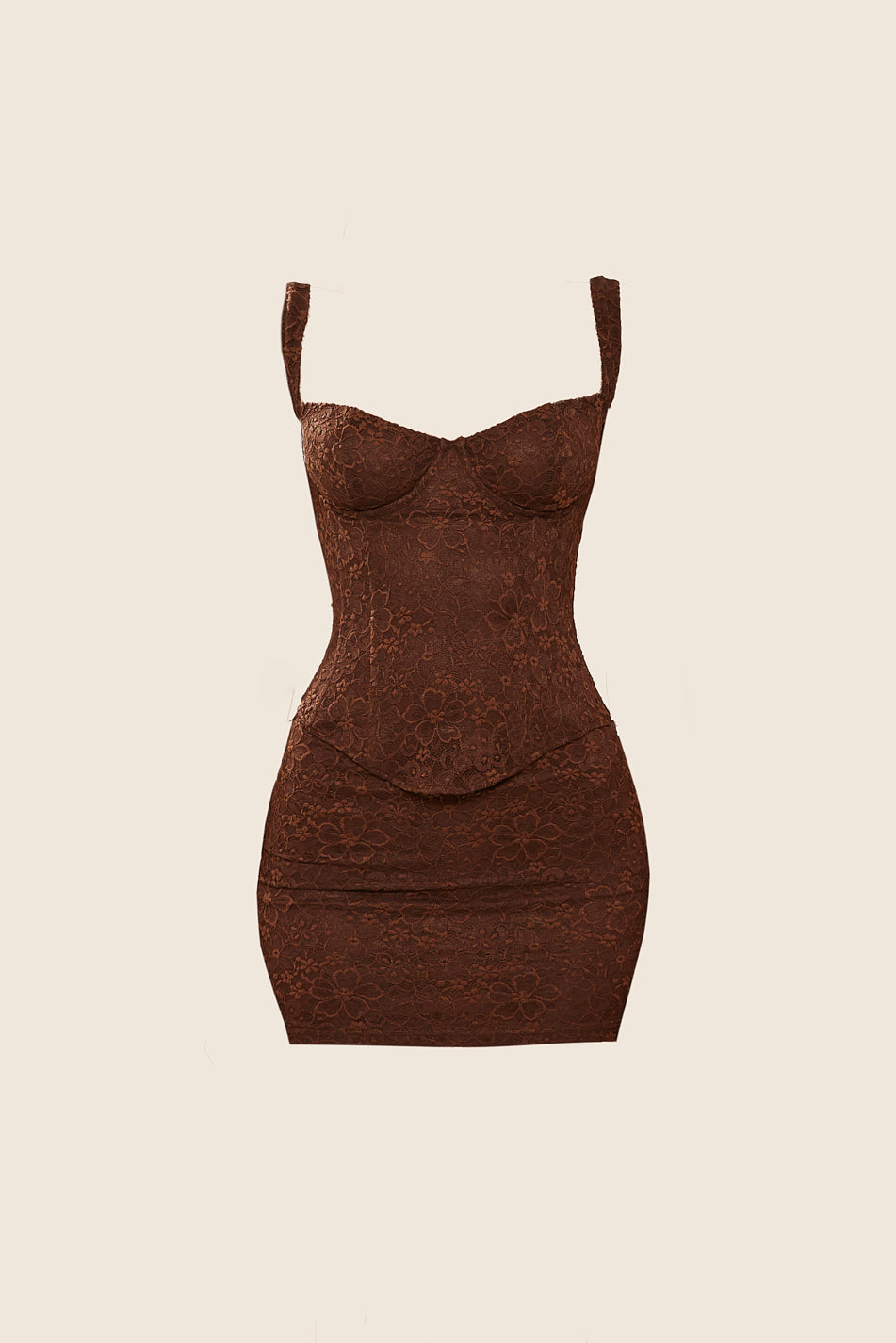 The Cinched Lace Mini Skirt in Brown