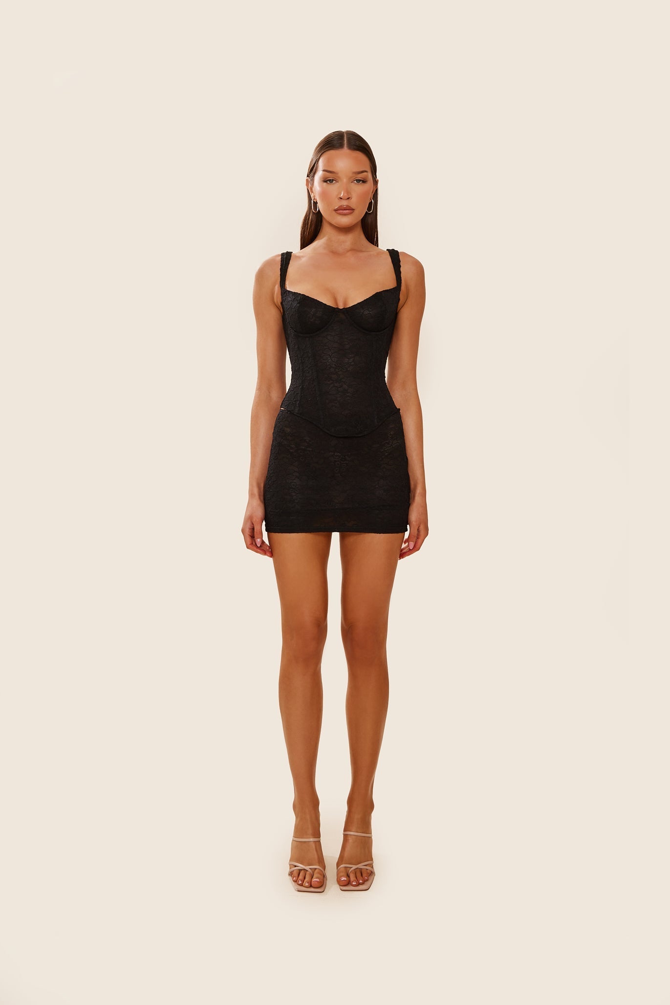 The Cinched Lace Mini Skirt in Black