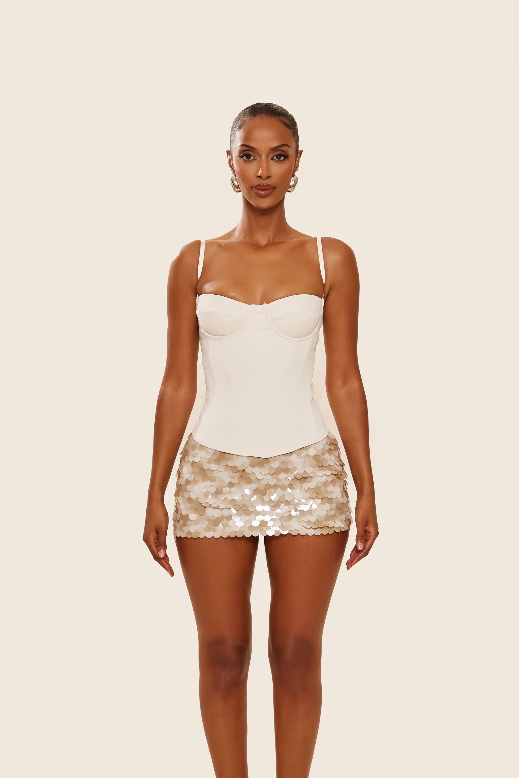 The Shimmi Mini Skirt in Stone