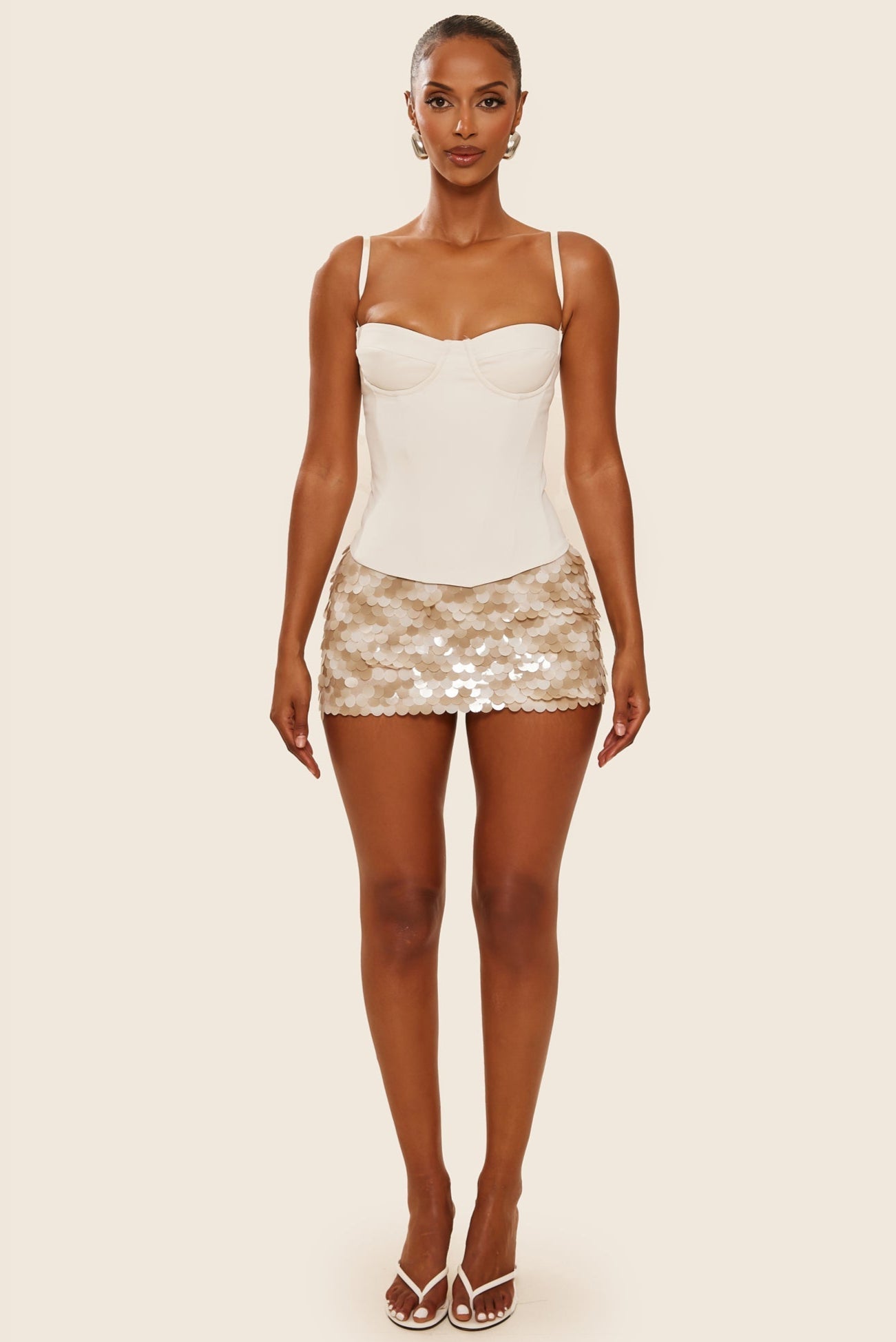 The Shimmi Mini Skirt in Stone