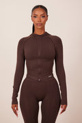 The Mars Seamless Hooded Zip Jacket in Brown