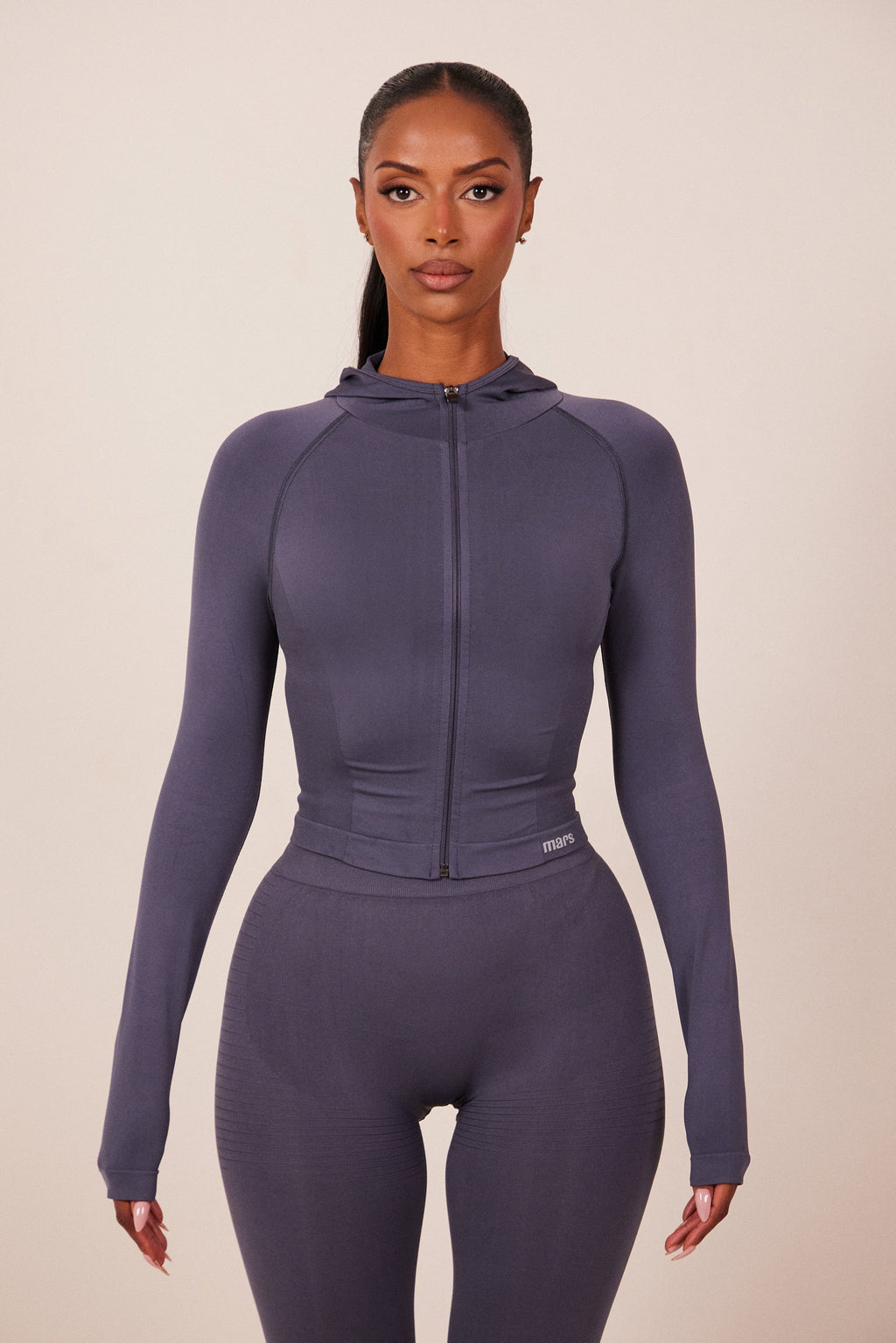 The Mars Seamless Hooded Zip Jacket in Navy
