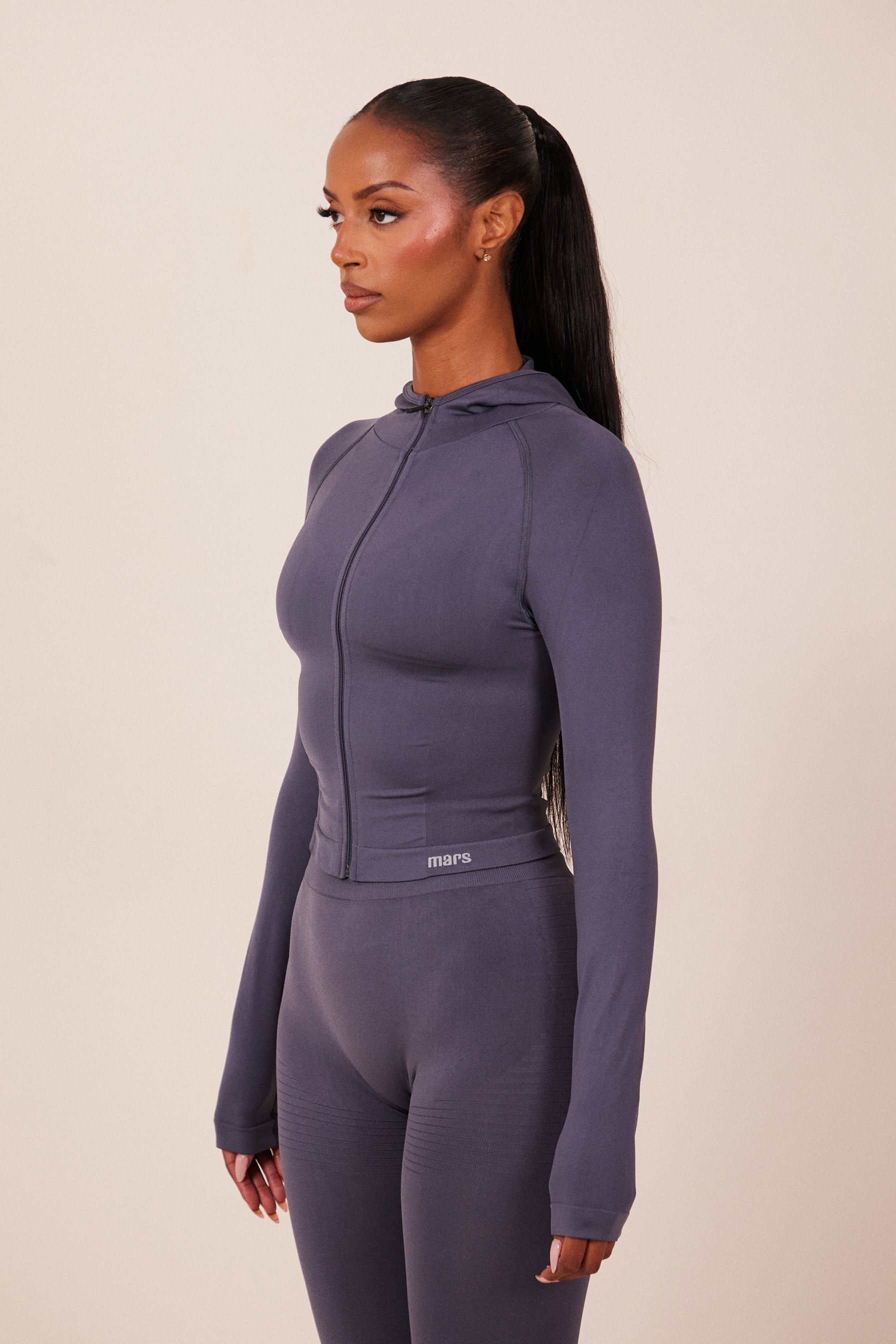 The Mars Seamless Hooded Zip Jacket in Navy