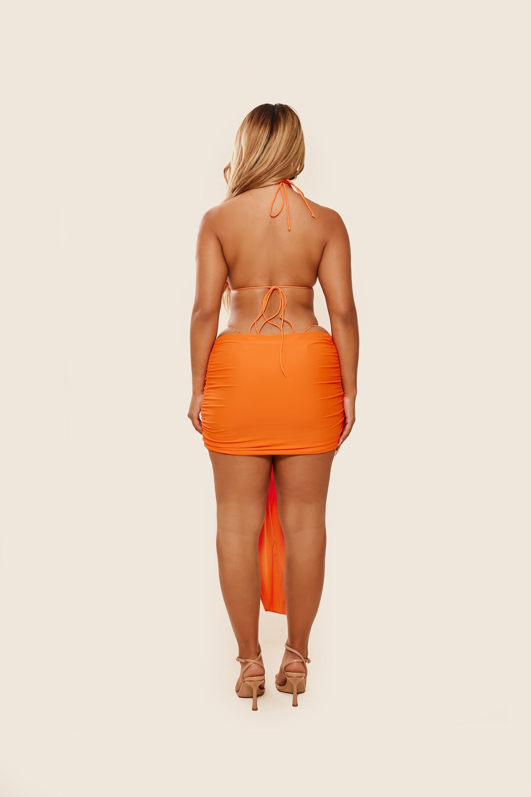 Tie Up Mini Skirt in Bright Orange