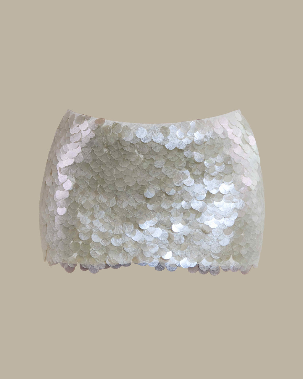 The Shimmi Sequin Micro Mini Skirt in Cream Pearl