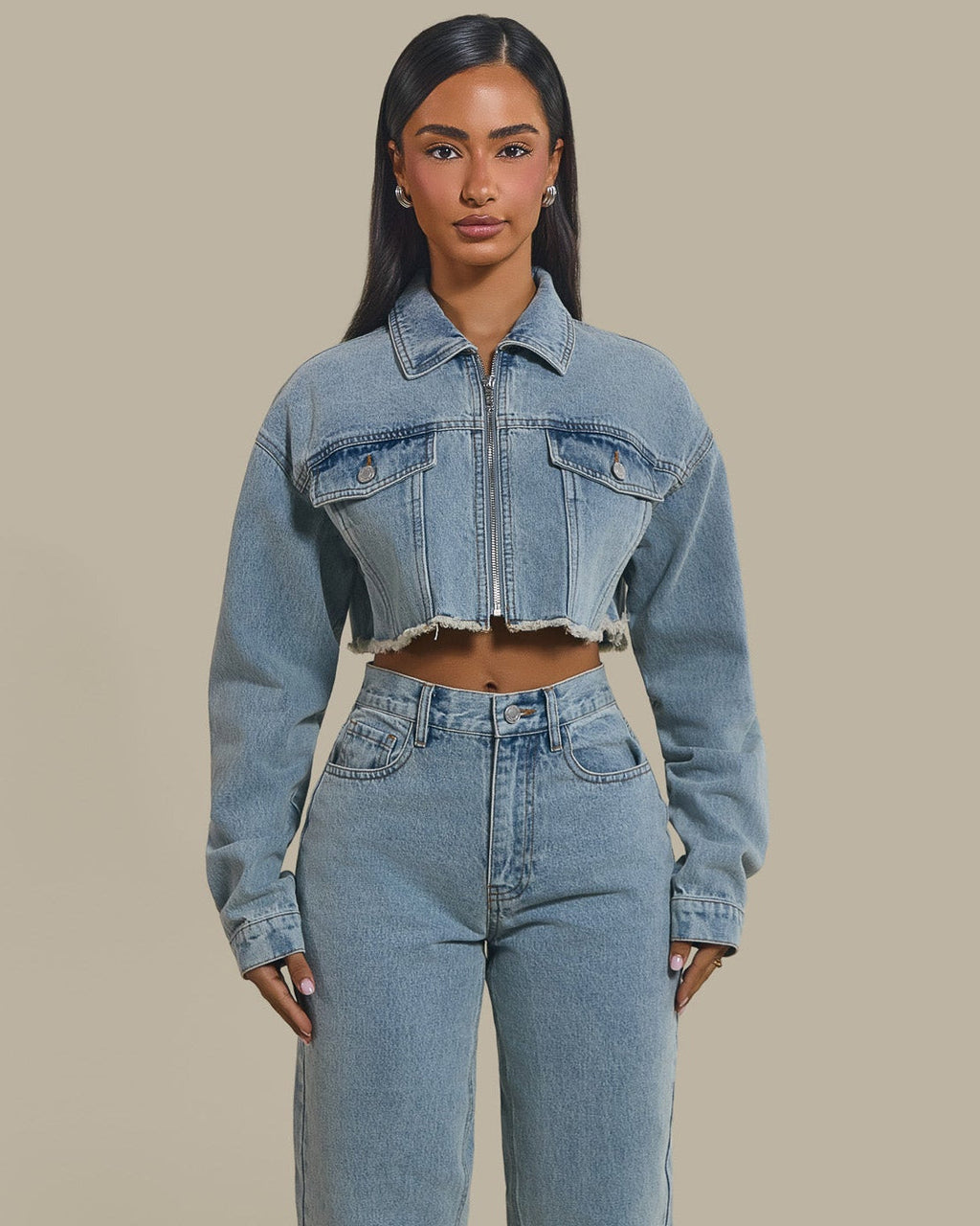 The Kali Cropped Denim Jacket in Light Wash Blue