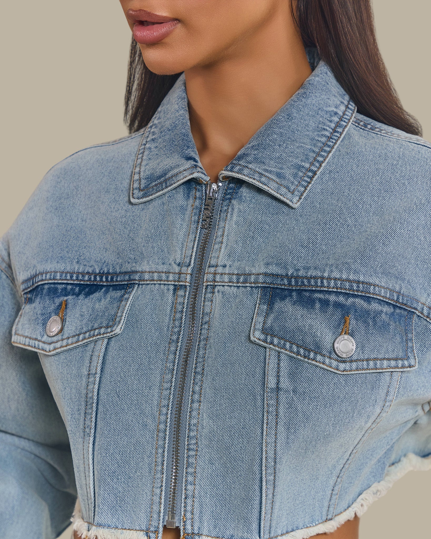 The Kali Cropped Denim Jacket in Light Wash Blue