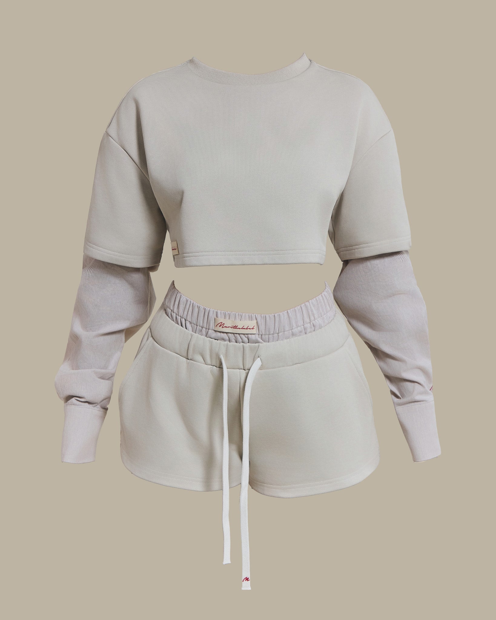 The Cropped Long Sleeve Top in Beige