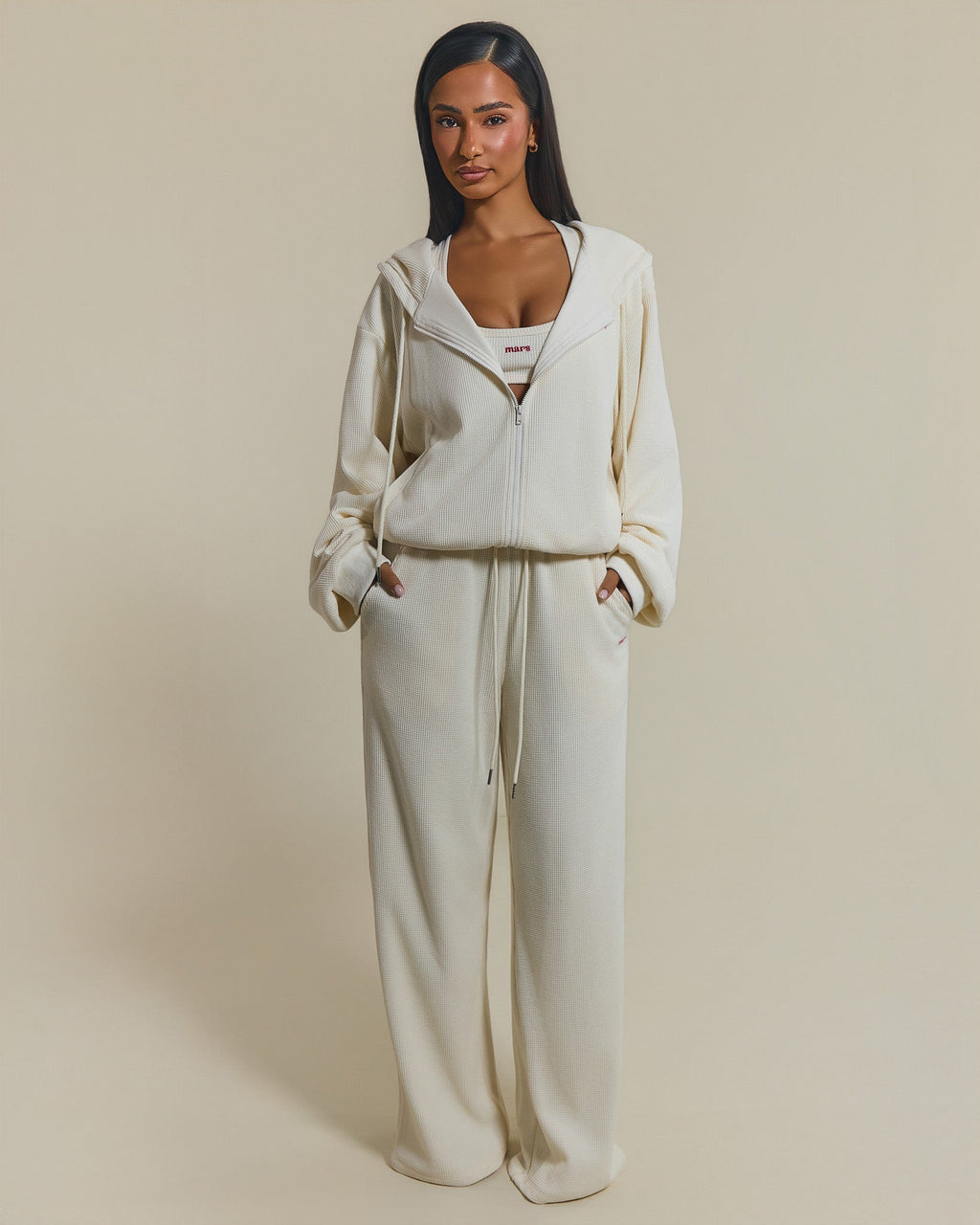 The Waffle Oversized Embroidered Jacket in Cream