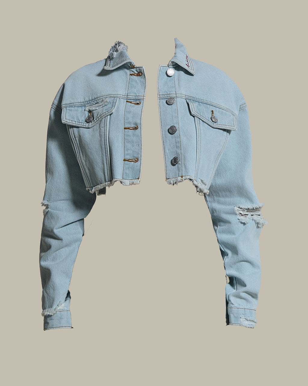 The Esha Cropped Denim Jacket in Light Wash Blue