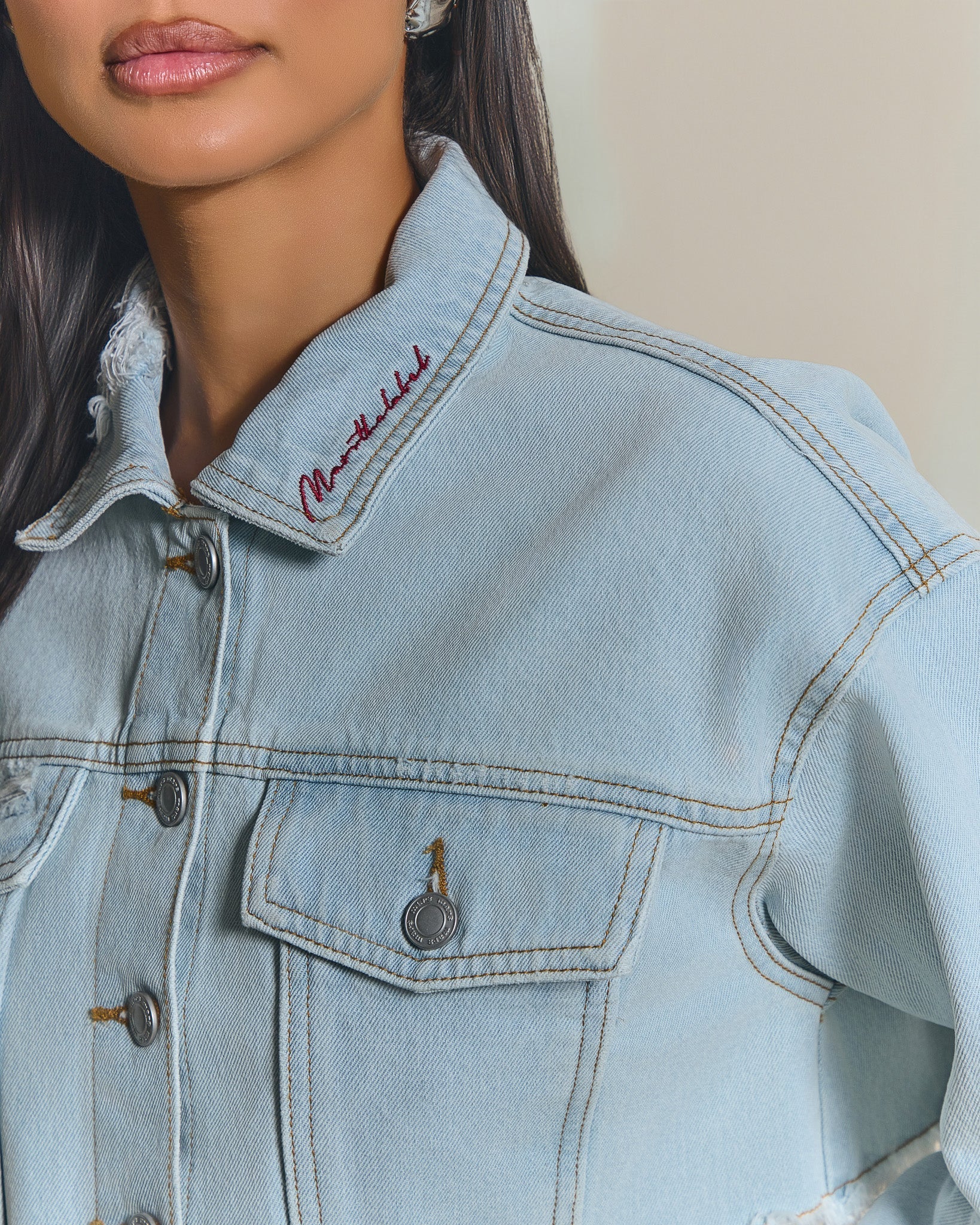 The Esha Cropped Denim Jacket in Light Wash Blue