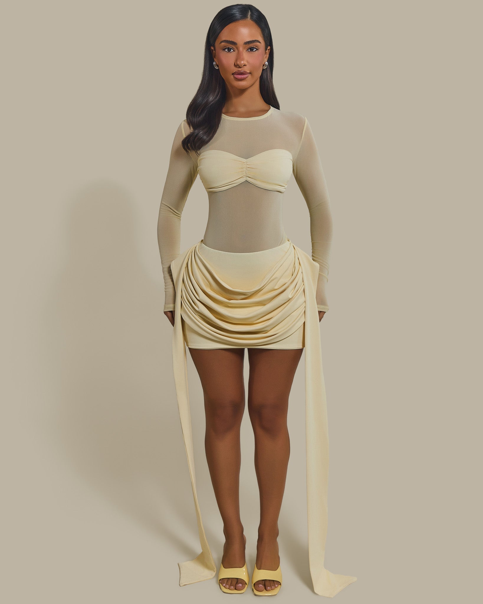 The Yara Draped Mini Skirt in Butter Yellow