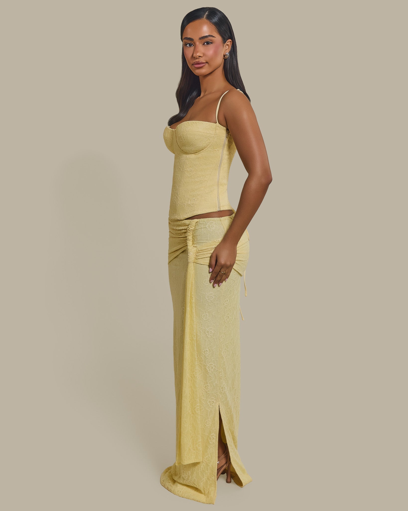 The Lexi Lace Maxi Skirt in Butter Yellow