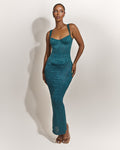The Cinched Lace Maxi Skirt in Teal