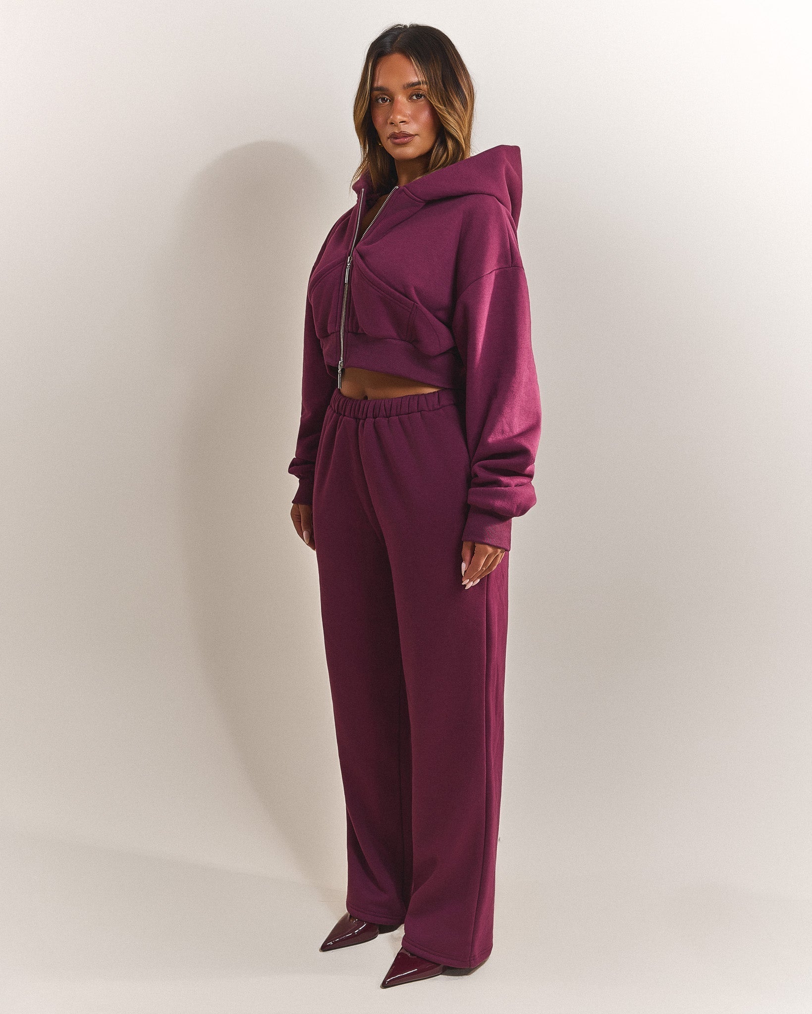 The Classics Cropped Zip Hoodie in Plum