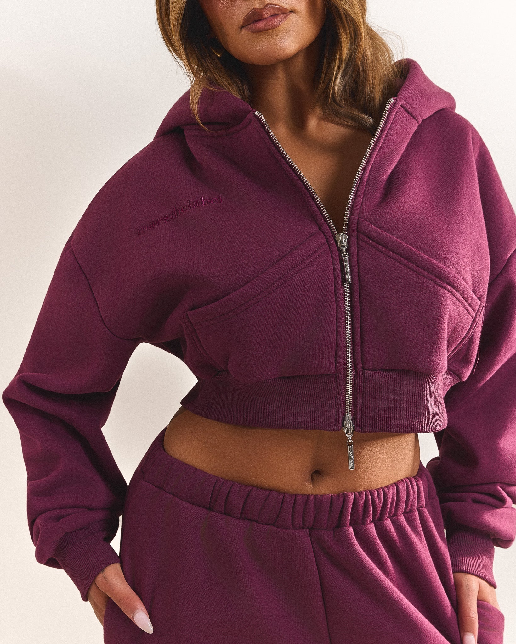 The Classics Cropped Zip Hoodie in Plum