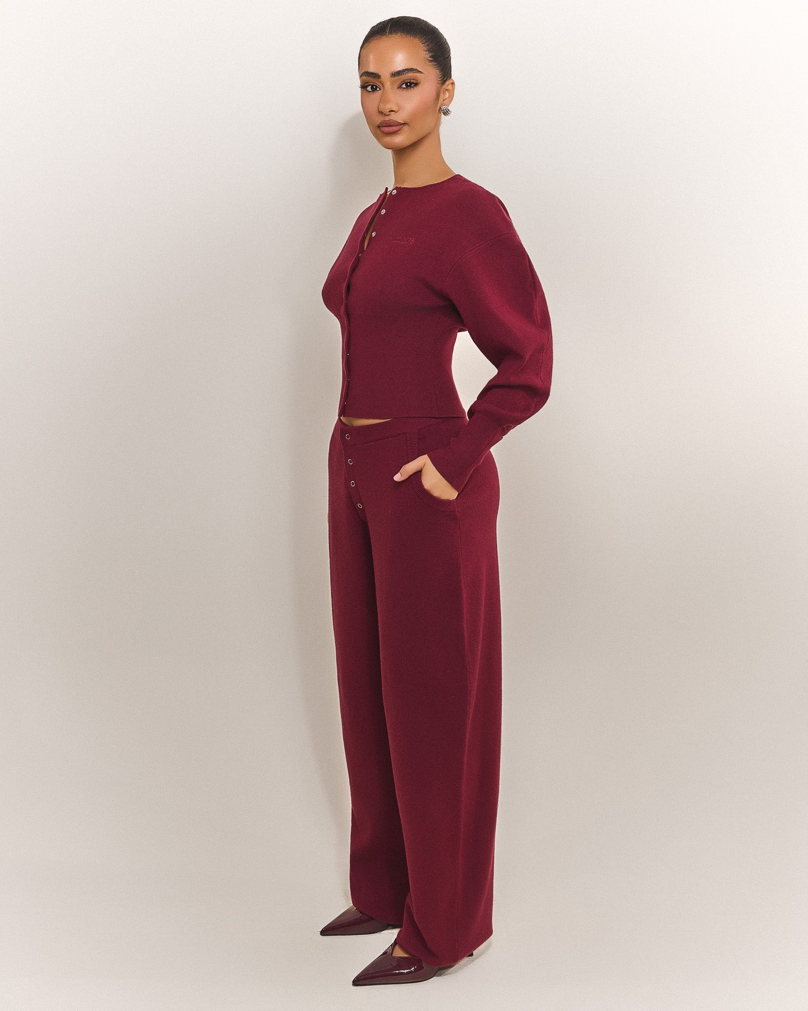 The Knit Button Up Cardigan in Burgundy