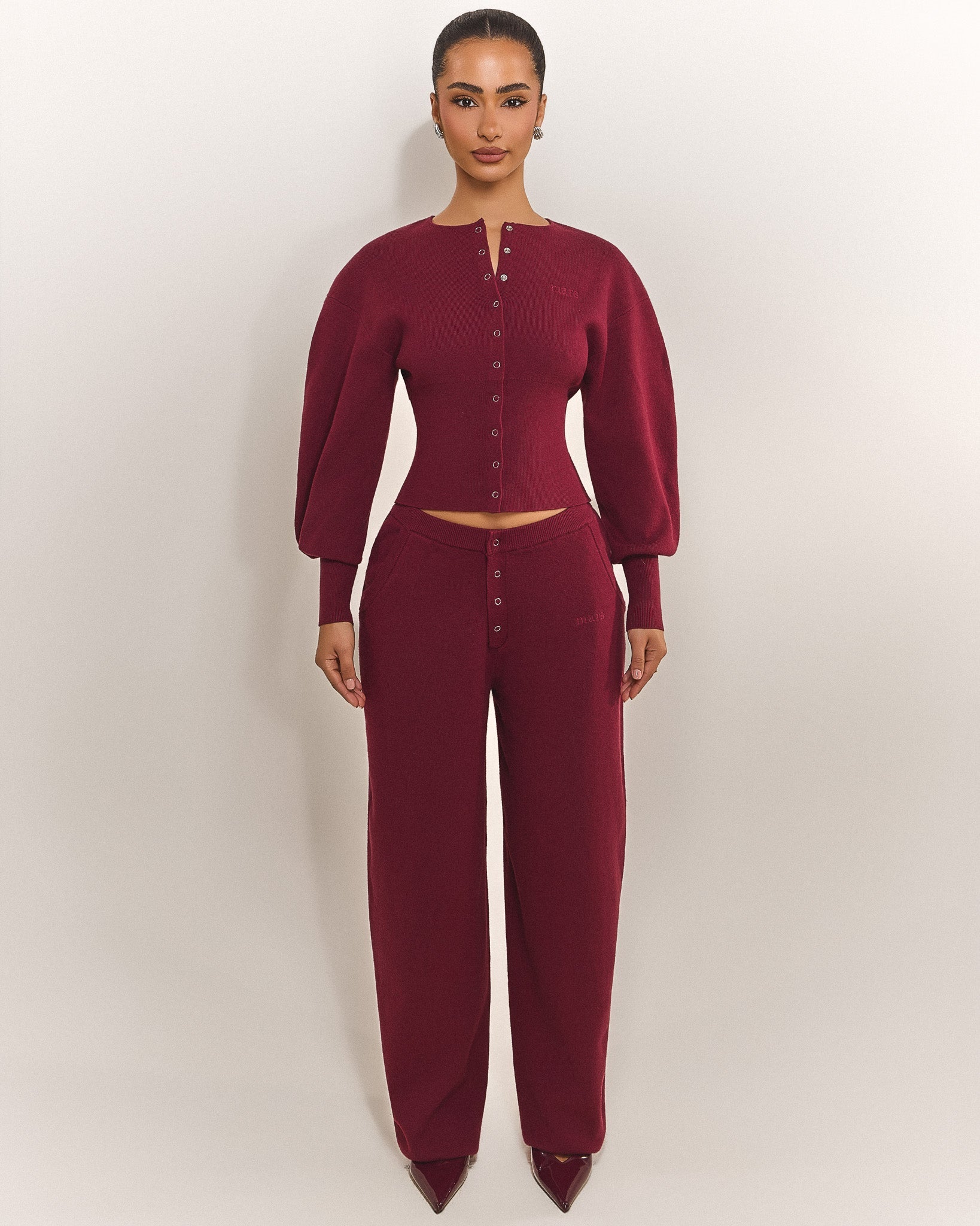 The Knit Button Up Cardigan in Burgundy