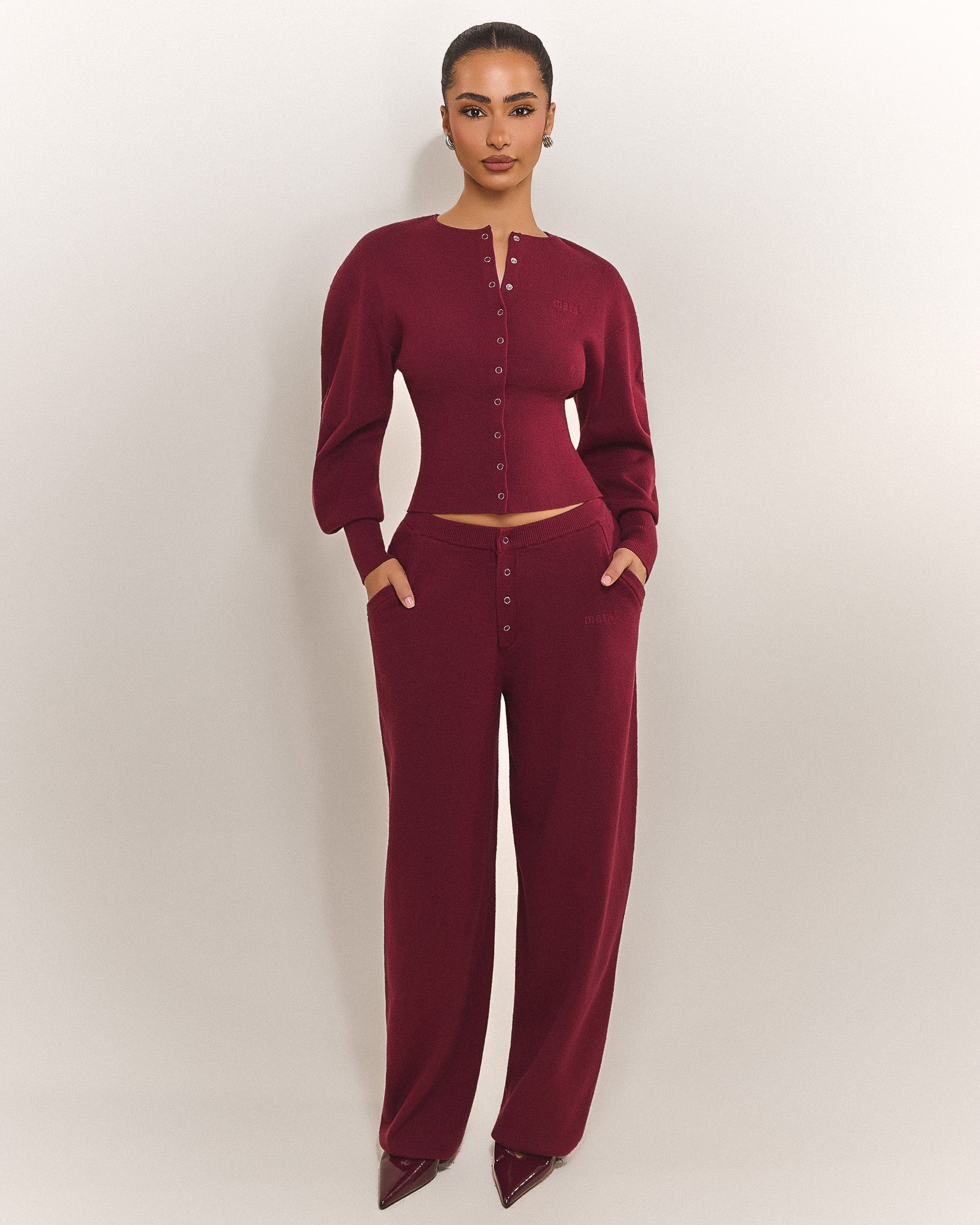 The Knit Button Up Cardigan in Burgundy