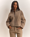 The Isla Faux Suede Cropped Jacket in Beige