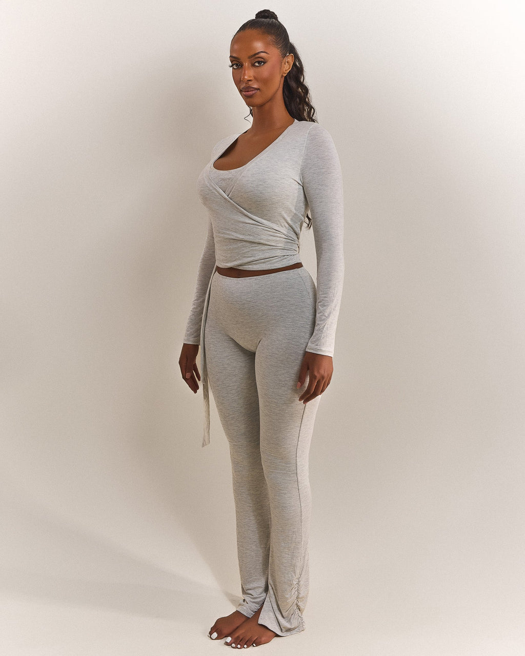The Wrap Top in Grey Marl