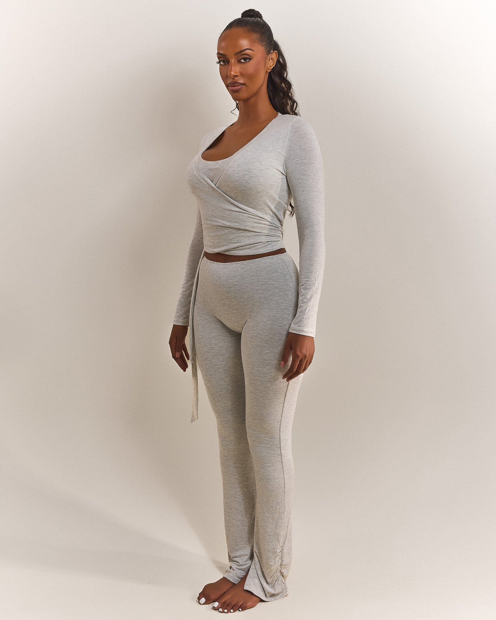 The Wrap Top in Grey Marl