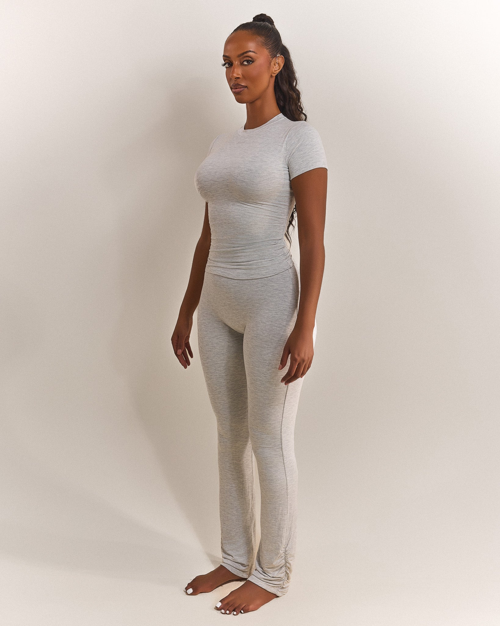 The Short Sleeve Cotton Top in Grey Marl