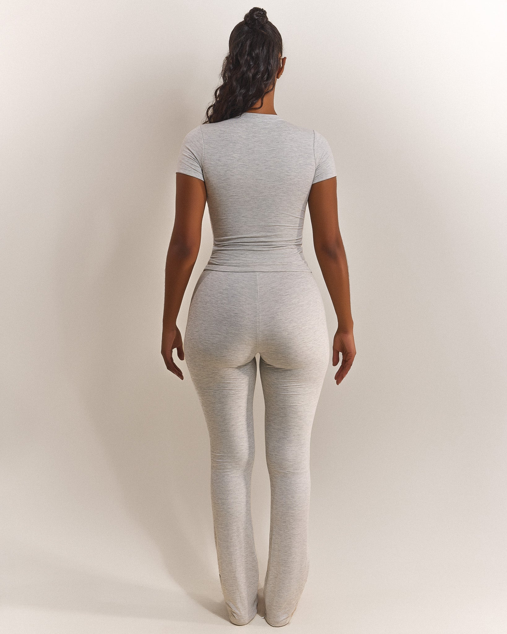 The Short Sleeve Cotton Top in Grey Marl