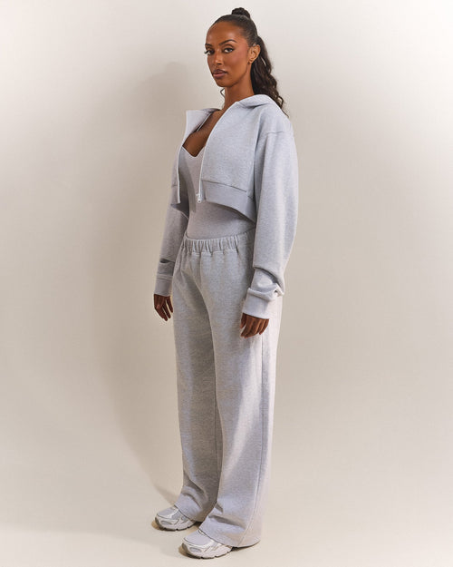 The Basic Crop Zip Hoodie in Grey Marl