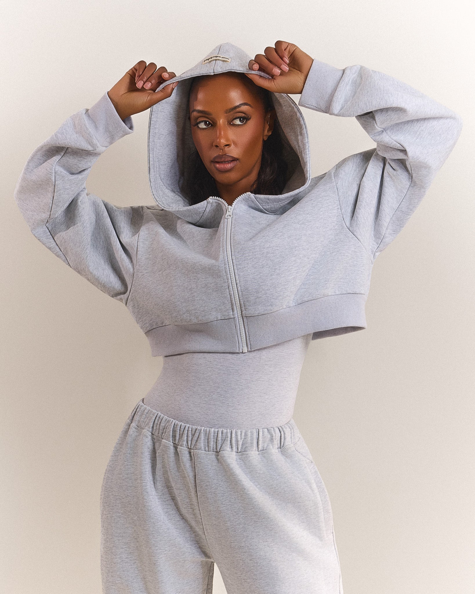 The Basic Crop Zip Hoodie in Grey Marl