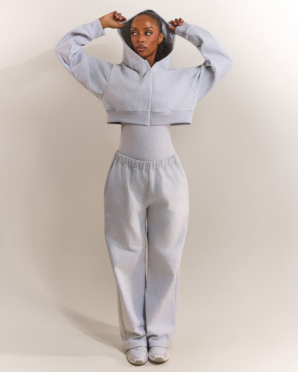 The Basic Crop Zip Hoodie in Grey Marl