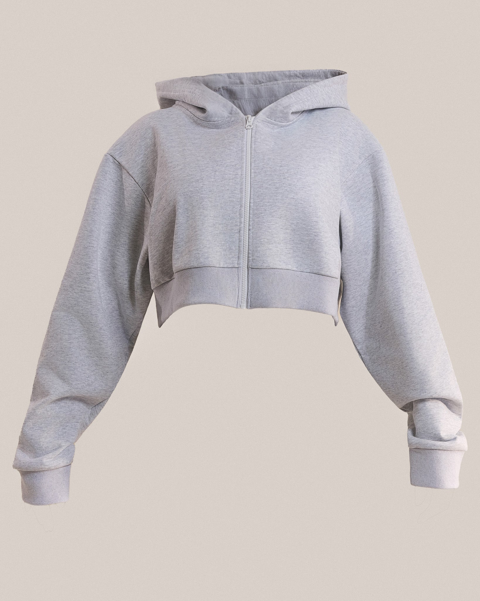 The Basic Crop Zip Hoodie in Grey Marl