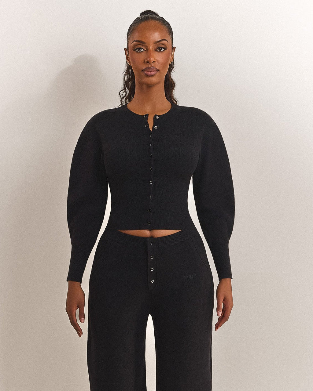 The Knit Button Up Cardigan in Black