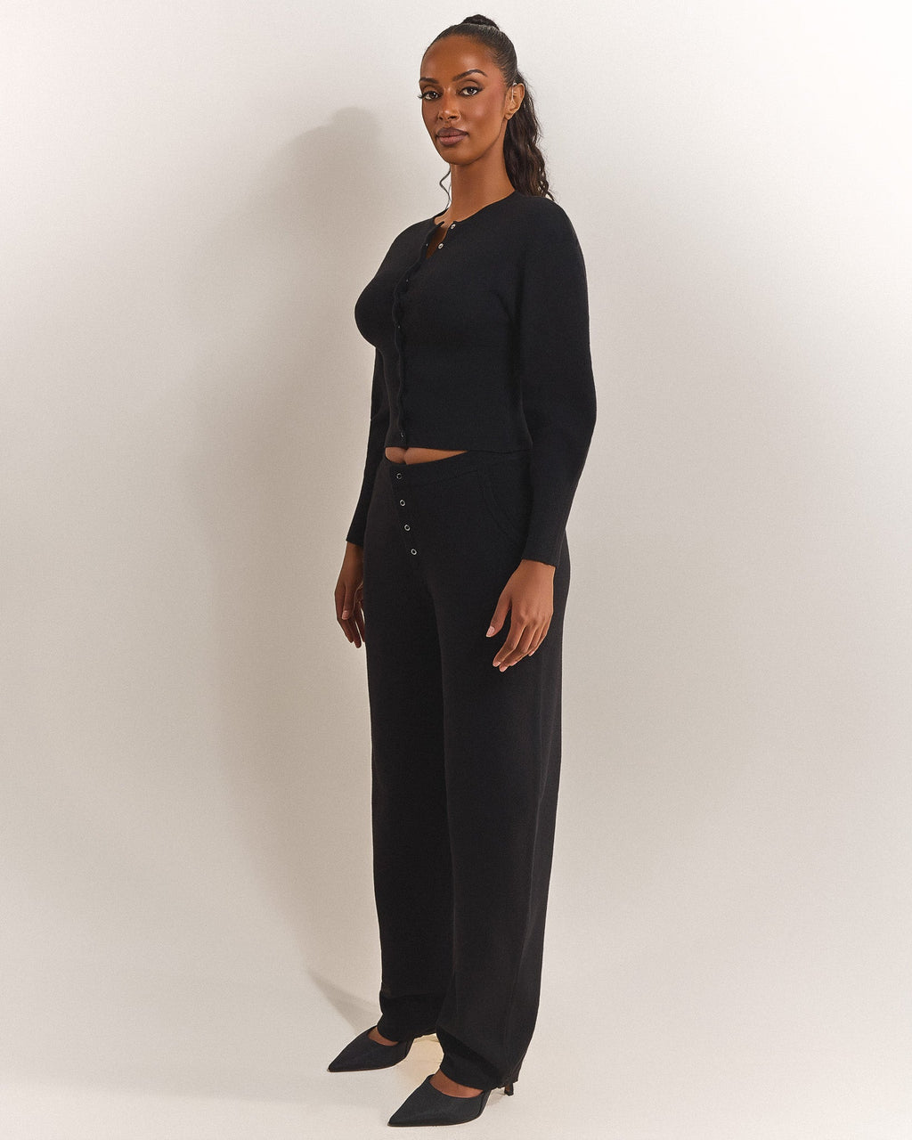 The Knit Button Up Cardigan in Black