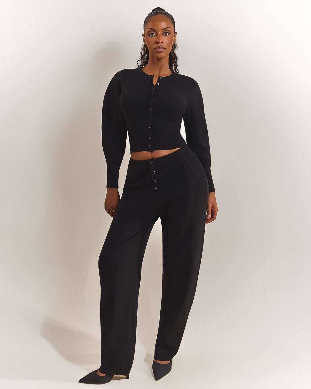 The Knit Button Up Cardigan in Black