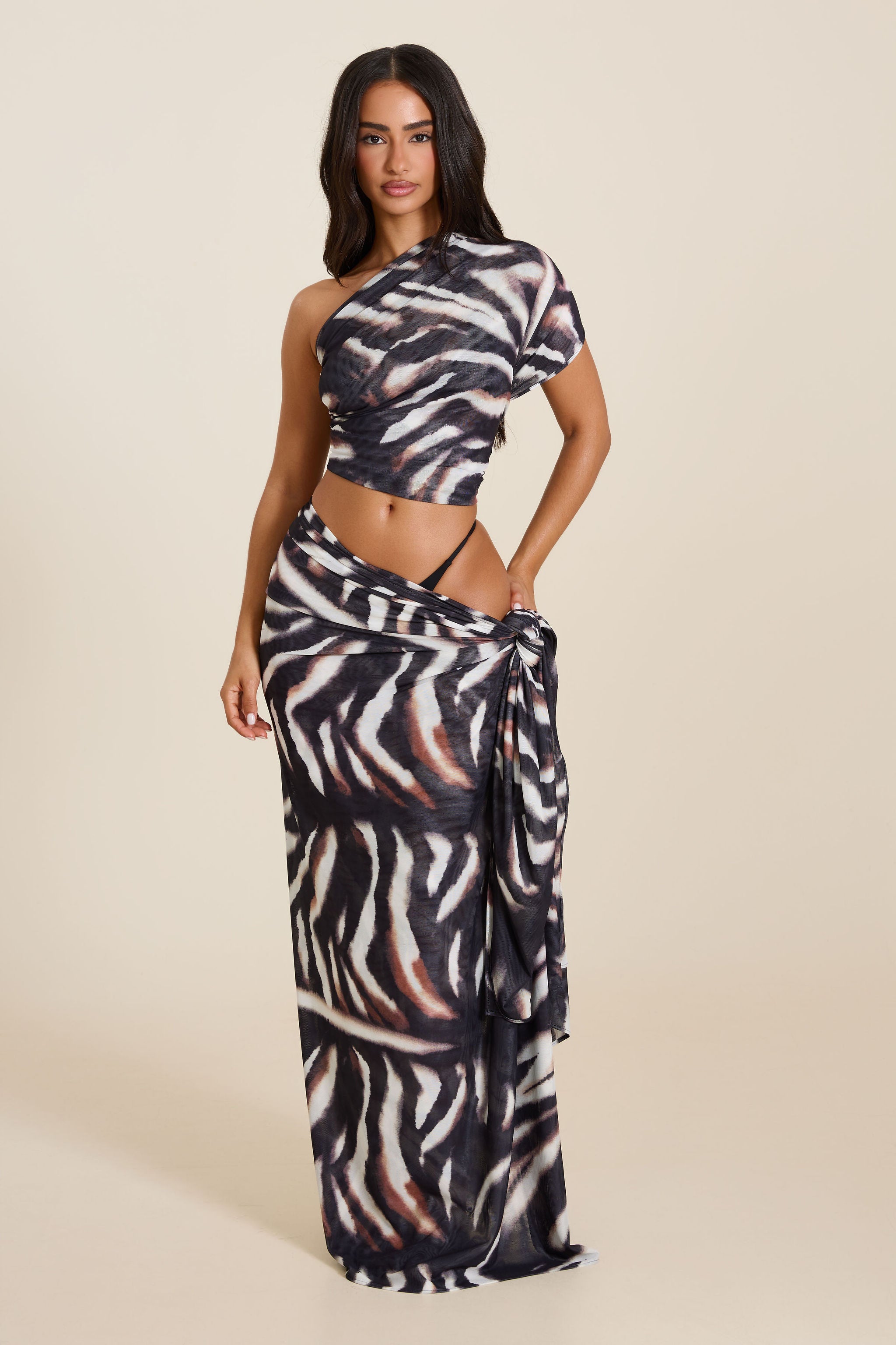 The Gracie Maxi Skirt and Headscarf Set in Zebra Print